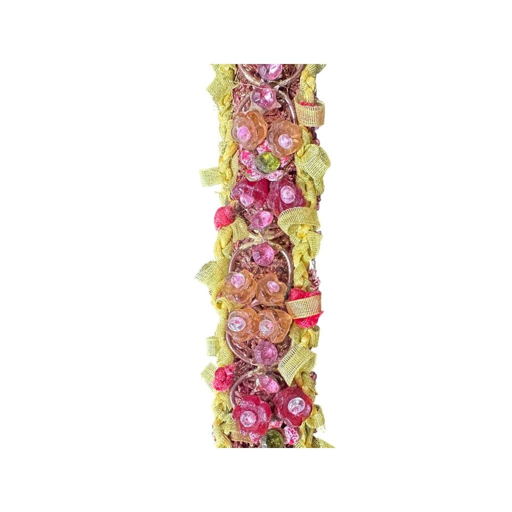 Vintage Beaded Bracelet With Brass Clasp Pink & Green Glass Beads Ribbon Details - Picture 5 of 10